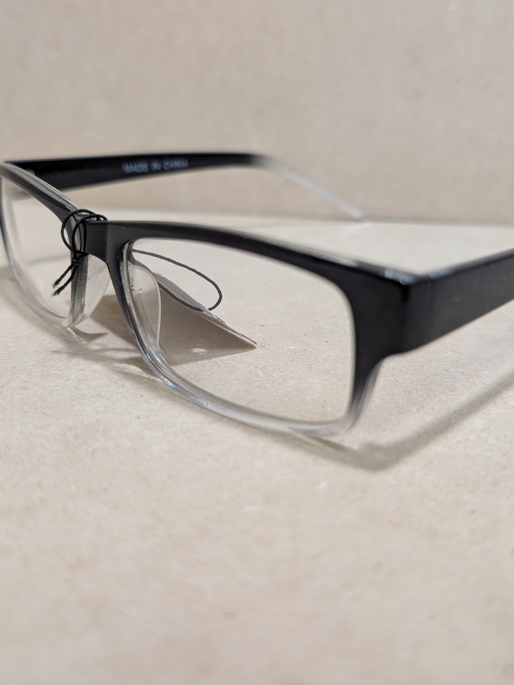 Men's Black-to-Clear Gradient Rectangle Eyeglasses